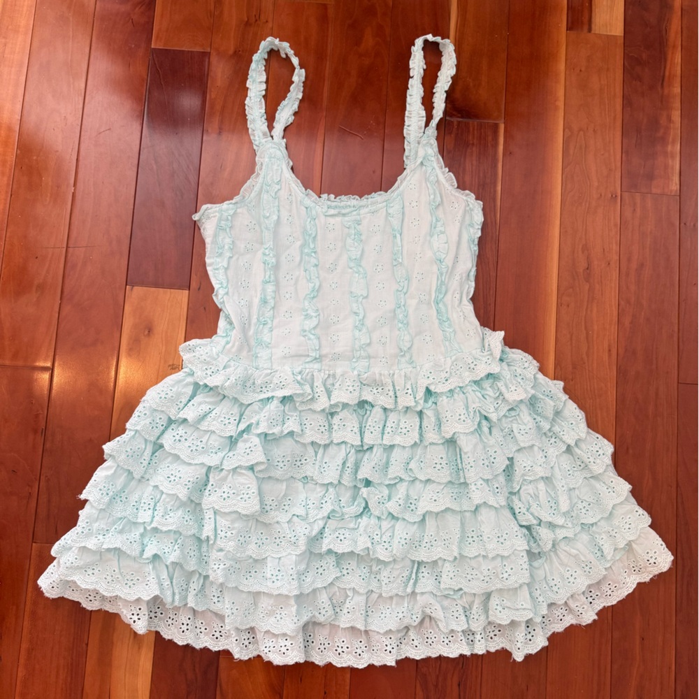 Altar'd State Light Blue Eyelet Ruffle Mini Dress - Picture 3 of 5